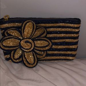 Mud Pie Straw Clutch Navy and Tan